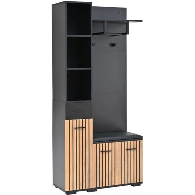 okwish Kompaktgarderobe mit 2 Kleiderhaken Schuhbank Flur 80x175x35cm Schwarz Natur okwish Kompaktgarderobe mit 2 Kleiderhaken Schuhbank Flur 80x175x35cm Schwarz Natur