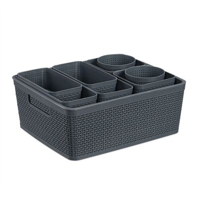 Relaxdays Schubladen Organizer Set Kunststoff Grau 10-teilig Relaxdays Schubladen Organizer Set Kunststoff Grau 10-teilig