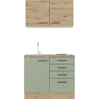 Flex-Well Exclusiv Miniküche Cara 100 cm Schilfgrün matt - Artisan Eiche Flex-Well Exclusiv Miniküche Cara 100 cm Schilfgrün matt - Artisan Eiche