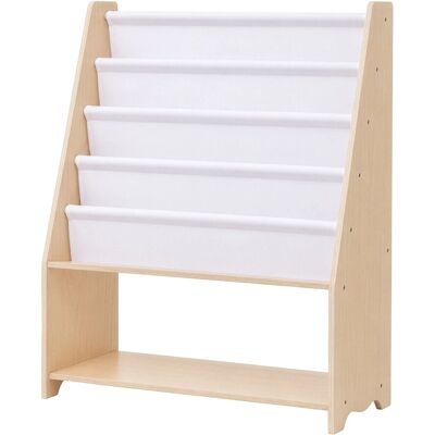Relaxdays Kinderbücherregal Holz Polyester Natur Weiß Montessori-inspiriert mit 4 Stofftaschen mit Bodenablage 78 cm x 64 cm x 28 cm Relaxdays Kinderbücherregal Holz Polyester Natur Weiß Montessori-inspiriert mit 4 Stofftaschen mit Bodenablage 78 cm x 64 cm x 28 cm