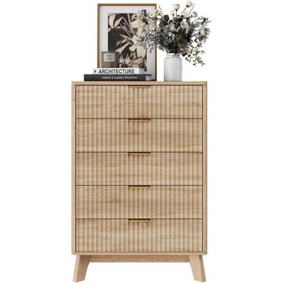 PXloue Kommode 5 Schubladen Holzoptik Metallgriffe Gold 73x40x108 cm PXloue Kommode 5 Schubladen Holzoptik Metallgriffe Gold 73x40x108 cm
