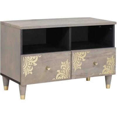 vidaXL TV-Schränk mit Schubladen Grau 70 x 33 x 46 cm Massivholz Mango 4018773 vidaXL TV-Schränk mit Schubladen Grau 70 x 33 x 46 cm Massivholz Mango 4018773