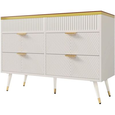 okwish Kommode mit Bernstein Glas 6 Schubladen Wohnraum 120x40x76cm Weiß okwish Kommode mit Bernstein Glas 6 Schubladen Wohnraum 120x40x76cm Weiß