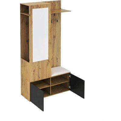 okwish Garderoben Set mit Spiegel Schuhschrank Kleiderhaken Flur 100x38x191cm Natur okwish Garderoben Set mit Spiegel Schuhschrank Kleiderhaken Flur 100x38x191cm Natur