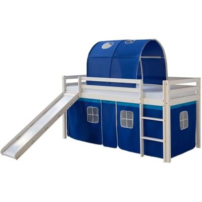 Homestyle4u Hochbett 90x200 Weiß mit Rutsche Vorhang Blau 1568 Homestyle4u Hochbett 90x200 Weiß mit Rutsche Vorhang Blau 1568