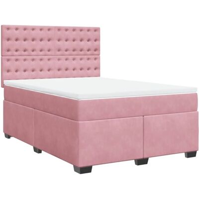 vidaXL Pink Veloursbett mit LED-Beleuchtung - Bett mit Matratze vidaXL Pink Veloursbett mit LED-Beleuchtung - Bett mit Matratze