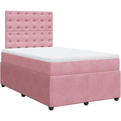 vidaXL Rosa Samt 120x190cm Bett mit Boxspring & Matratze vidaXL Rosa Samt 120x190cm Bett mit Boxspring & Matratze