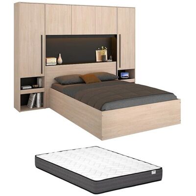 Vente-unique Bett Mit Bettkasten Velona Schwarz Naturfarben Hell 265.2 cm Vente-unique Bett Mit Bettkasten Velona Schwarz Naturfarben Hell 265.2 cm