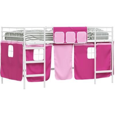 vidaXL Kinder Loft Bettgestell mit Vorhängen Weiß und Rosa 90 x 200 cm 42020825 vidaXL Kinder Loft Bettgestell mit Vorhängen Weiß und Rosa 90 x 200 cm 42020825