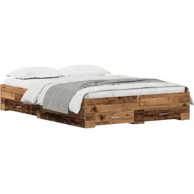 vidaXL Bettrahmen mit Schubladen Altholz 140 x 200 cm Holzwerkstoff 3333966 vidaXL Bettrahmen mit Schubladen Altholz 140 x 200 cm Holzwerkstoff 3333966
