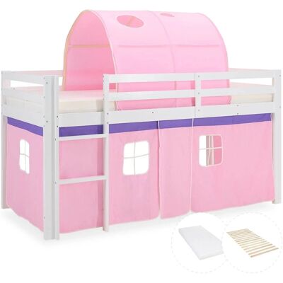 Homestyle4u Lit Superposé 90x200 Mezzanine Lattes Tunnel Rose - 90x200 - Rosa - Massives Kiefernholz - Etagenbett Homestyle4u Lit Superposé 90x200 Mezzanine Lattes Tunnel Rose - 90x200 - Rosa - Massives Kiefernholz - Etagenbett
