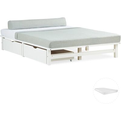Homestyle4u Holzbett Jugendbett Palettenbett 140x200 mit Matratze 2 Bettkästen Weiß 3042 Homestyle4u Holzbett Jugendbett Palettenbett 140x200 mit Matratze 2 Bettkästen Weiß 3042
