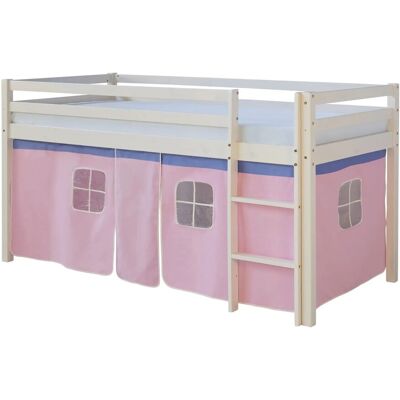 Homestyle4u Hochbett 90x200 mit Matratze und Rosafarbenem Vorhang - Kinders Betten Homestyle4u Hochbett 90x200 mit Matratze und Rosafarbenem Vorhang - Kinders Betten