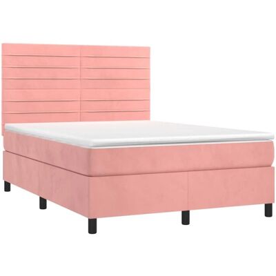 vidaXL Rosa Samt Bett mit LED, 140x200 cm - Bett vidaXL Rosa Samt Bett mit LED, 140x200 cm - Bett