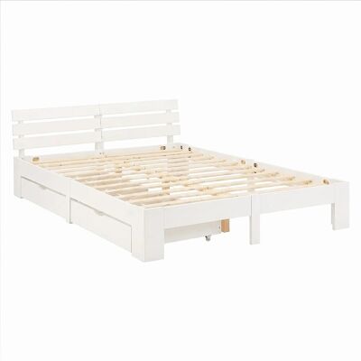 Homestyle4u Holzbett 140 x 200 cm mit Lattenrost und Bettkasten in Weiß 2249 Homestyle4u Holzbett 140 x 200 cm mit Lattenrost und Bettkasten in Weiß 2249