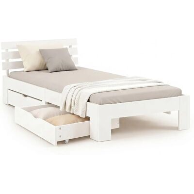 Weißes Einzelbett - 90x200 cm mit 2 Schubladen - Schlafzimmermöbel Weißes Einzelbett - 90x200 cm mit 2 Schubladen - Schlafzimmermöbel
