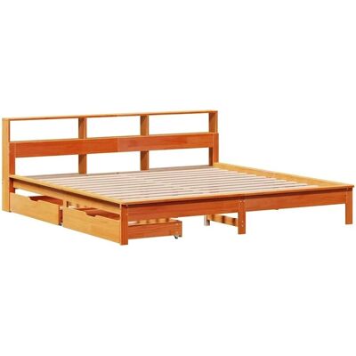 vidaXL Bettrahmen mit Bücherregal Braun 200x200cm - Massives Holz, Platzsparend, Stabil vidaXL Bettrahmen mit Bücherregal Braun 200x200cm - Massives Holz, Platzsparend, Stabil