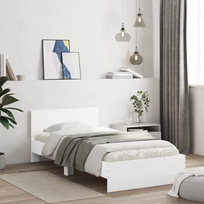vidaXL Bettgestell mit Kopfteil und LED-Leuchten Weiß 100x200 cm 838799 vidaXL Bettgestell mit Kopfteil und LED-Leuchten Weiß 100x200 cm 838799