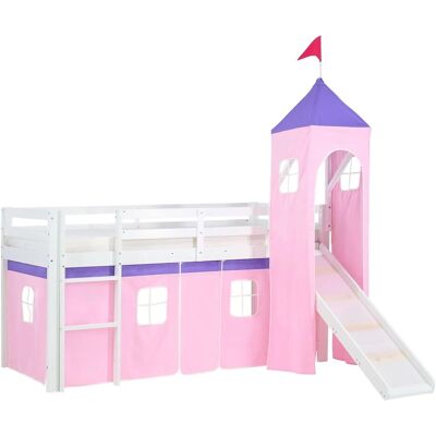 Homestyle4u Hochbett 90x200 mit Vorhang Lattenrost Rutsche und Turm in Weiß 2553 Homestyle4u Hochbett 90x200 mit Vorhang Lattenrost Rutsche und Turm in Weiß 2553