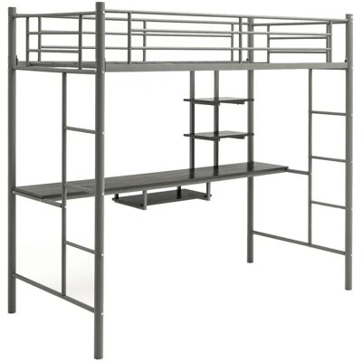 Costway Hochbett mit Schreibtisch Etagenbett mit 2 Leitern Silber Costway Hochbett mit Schreibtisch Etagenbett mit 2 Leitern Silber
