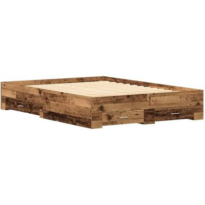 vidaXL Bettrahmen mit Schubladen Altholz 135 x 190 cm Holzwerkstoff 3333975 vidaXL Bettrahmen mit Schubladen Altholz 135 x 190 cm Holzwerkstoff 3333975