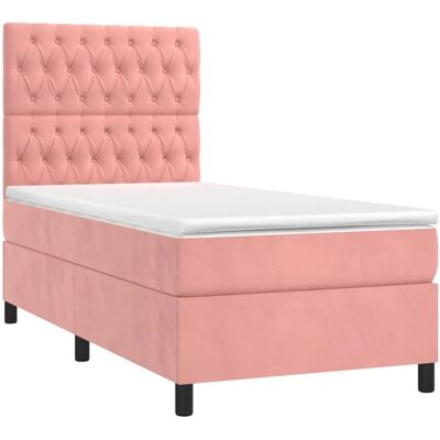 vidaXL Rosa Samtbett mit LED & Matratze - Bett vidaXL Rosa Samtbett mit LED & Matratze - Bett