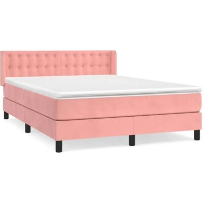 Jinlefu Rosa Samtbett mit Federkern - Bett mit Matratze Jinlefu Rosa Samtbett mit Federkern - Bett mit Matratze