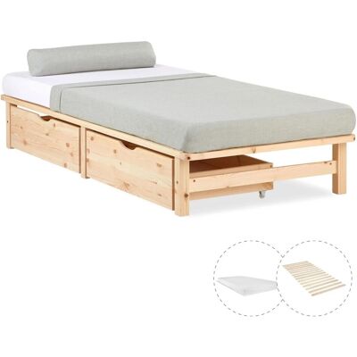 Homestyle4u Holzbett Jugendbett Palettenbett 90x200 mit Matratze 2 Bettkästen Natur Futonbett 3039 Homestyle4u Holzbett Jugendbett Palettenbett 90x200 mit Matratze 2 Bettkästen Natur Futonbett 3039
