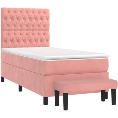 vidaXL Pink Samt Bett mit Matratze & Höhenverstellbarem Kopfteil - Bett vidaXL Pink Samt Bett mit Matratze & Höhenverstellbarem Kopfteil - Bett