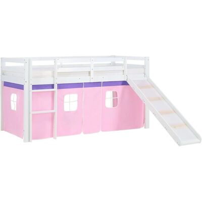 Homestyle4u Hochbett 90x200 mit Vorhang Lattenrost und Rutsche in Weiß 2552 Homestyle4u Hochbett 90x200 mit Vorhang Lattenrost und Rutsche in Weiß 2552