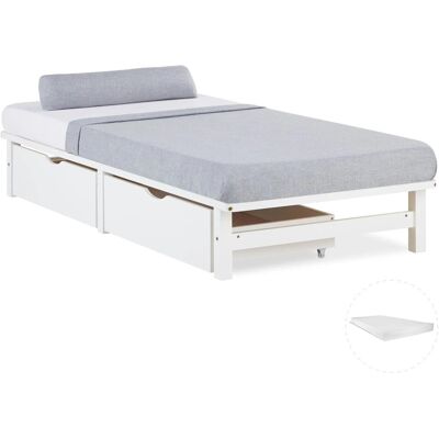 Homestyle4u Holzbett Jugendbett Palettenbett 90x200 mit Matratze 2 Bettkästen Weiß 3041 Homestyle4u Holzbett Jugendbett Palettenbett 90x200 mit Matratze 2 Bettkästen Weiß 3041