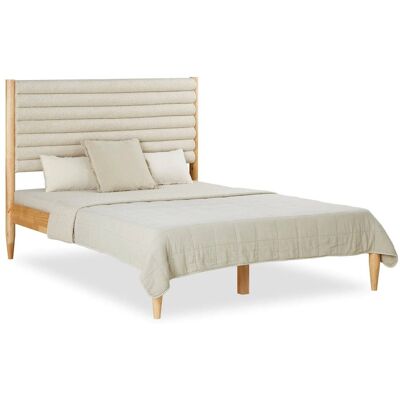 Homestyle4u Polsterbett 140x200 cm Holzbett Beige Bouclé Bett Lattenrost Homestyle4u Polsterbett 140x200 cm Holzbett Beige Bouclé Bett Lattenrost