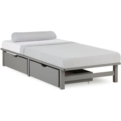 Homestyle4u Palettenbett 90 x 200 cm mit Lattenrost und Bettkästen in Grau 2289 Homestyle4u Palettenbett 90 x 200 cm mit Lattenrost und Bettkästen in Grau 2289