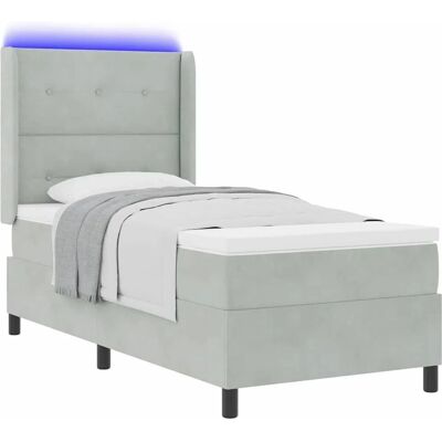 vidaXL Boxspringbett mit Matratze mit LED Hellgrau 90 x 200 cm Samt 3343850 vidaXL Boxspringbett mit Matratze mit LED Hellgrau 90 x 200 cm Samt 3343850