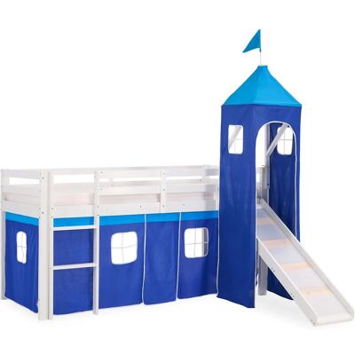 Homestyle4u Hochbett 90x200 mit Vorhang Lattenrost Rutsche und Turm in Weiß 2565 Homestyle4u Hochbett 90x200 mit Vorhang Lattenrost Rutsche und Turm in Weiß 2565