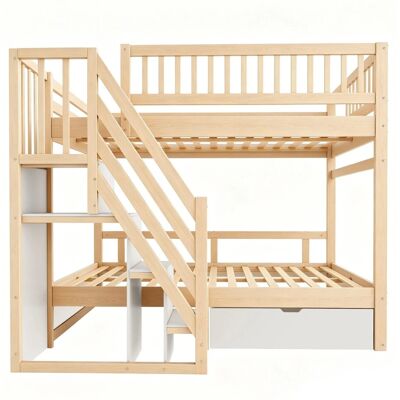 Merax Etagenbett Massivholz 140x200 cm Stauraum Leiter Natur Merax Etagenbett Massivholz 140x200 cm Stauraum Leiter Natur