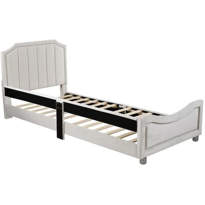 KOMHTOM Kinderbett Polsterbett 90x200Cm Schlafsofa Bettgestell Mit Rücken- Und Armlehnen Eltern-Kind-Bett Jugendbett Gästebett Beige KOMHTOM Kinderbett Polsterbett 90x200Cm Schlafsofa Bettgestell Mit Rücken- Und Armlehnen Eltern-Kind-Bett Jugendbett Gästebett Beige