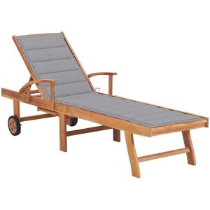 vidaXL Sonnenliege mit Auflage Grau Massivholz Teak vidaXL Sonnenliege mit Auflage Grau Massivholz Teak