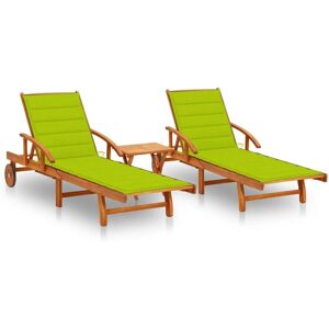 vidaXL Sonnenliegen 2 Stk. mit Tisch und Auflagen Massivholz Akazie Kissenfarbe HellGrün vidaXL Sonnenliegen 2 Stk. mit Tisch und Auflagen Massivholz Akazie Kissenfarbe HellGrün