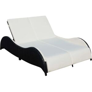 vidaXL Doppel-Sonnenliege mit Auflage Poly Rattan Schwarz 2 vidaXL Doppel-Sonnenliege mit Auflage Poly Rattan Schwarz 2