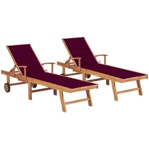 vidaXL Sonnenliegen 2 Stk. mit Auflagen Weinrot Massivholz Teak vidaXL Sonnenliegen 2 Stk. mit Auflagen Weinrot Massivholz Teak