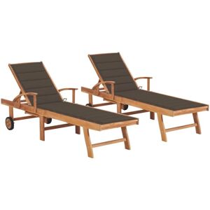 vidaXL Sonnenliegen 2 Stk. mit Auflagen Taupe Massivholz Teak vidaXL Sonnenliegen 2 Stk. mit Auflagen Taupe Massivholz Teak
