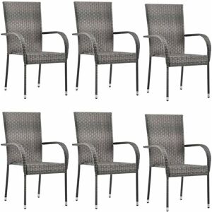 vidaXL Gartenstühle Stapelbar 6 Stk Grau Poly Rattan 310088 vidaXL Gartenstühle Stapelbar 6 Stk Grau Poly Rattan 310088