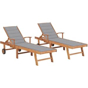 vidaXL Sonnenliegen 2 Stk. mit Auflagen Grau Massivholz Teak vidaXL Sonnenliegen 2 Stk. mit Auflagen Grau Massivholz Teak