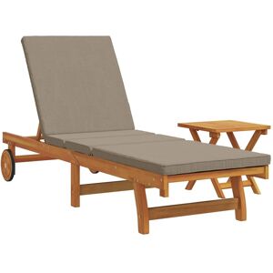 vidaXL Sonnenliege Set mit 2 Taupe Massives Akazienholz Klein Faltbar Brown - Sonnenliege Set vidaXL Sonnenliege Set mit 2 Taupe Massives Akazienholz Klein Faltbar Brown - Sonnenliege Set