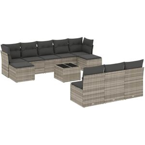 vidaXL 11-Tlg Garten-Sofagarnitur mit Kissen Hellgrau Poly Rattan 3250141 vidaXL 11-Tlg Garten-Sofagarnitur mit Kissen Hellgrau Poly Rattan 3250141