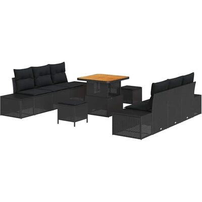vidaXL 9-Teiliges Garten-Sofaset mit Kissen Schwarz Poly Rattan Akazie 3362734 vidaXL 9-Teiliges Garten-Sofaset mit Kissen Schwarz Poly Rattan Akazie 3362734