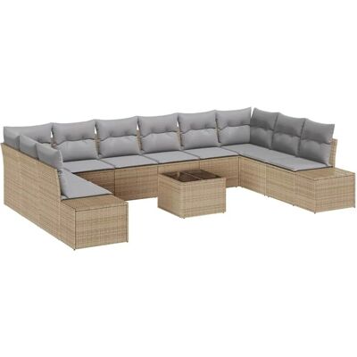 vidaXL Gartensofa-set mit Kissen 10-Tlg Beige und Hellgrau Poly-Rattan 3355919 vidaXL Gartensofa-set mit Kissen 10-Tlg Beige und Hellgrau Poly-Rattan 3355919