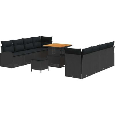 vidaXL 11-Teiliges Garten-Sofaset mit Kissen Schwarz aus Poly Rattan und Akazie 3362364 vidaXL 11-Teiliges Garten-Sofaset mit Kissen Schwarz aus Poly Rattan und Akazie 3362364