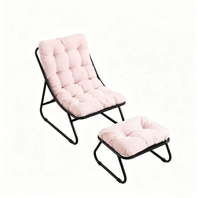 PXloue Schaukelstuhl mit Dickem Kissen und Hocker Metallrahmen für Garten Balkon Wohnzimmer Rosa PXloue Schaukelstuhl mit Dickem Kissen und Hocker Metallrahmen für Garten Balkon Wohnzimmer Rosa